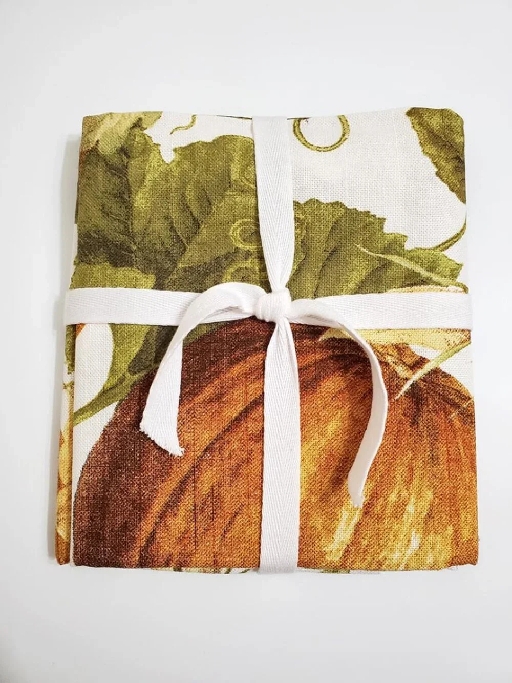 Williams-Sonoma Set of 2 Kitchen Towels Botanical Pumpkin Cotton